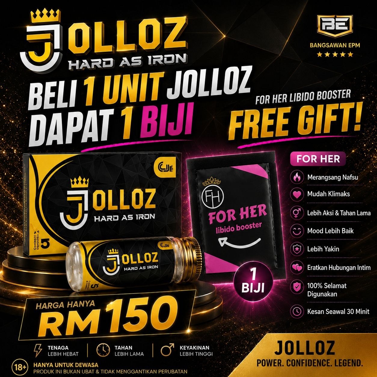JOLLOZ Full Set RM150 + FREE 1 biji FOR HER Libido Booster