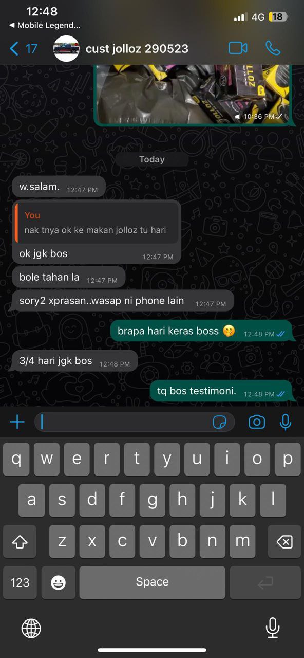 Testimoni pelanggan JOLLOZ 63