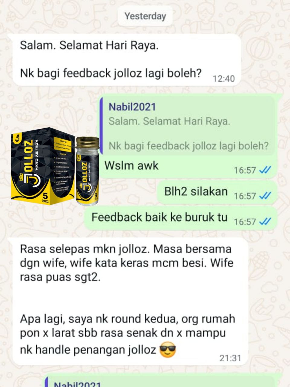 Testimoni pelanggan JOLLOZ 75
