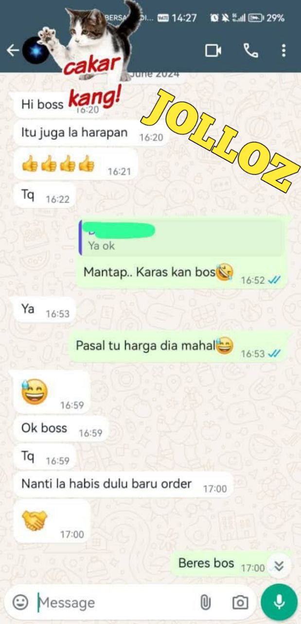 Testimoni pelanggan JOLLOZ 76